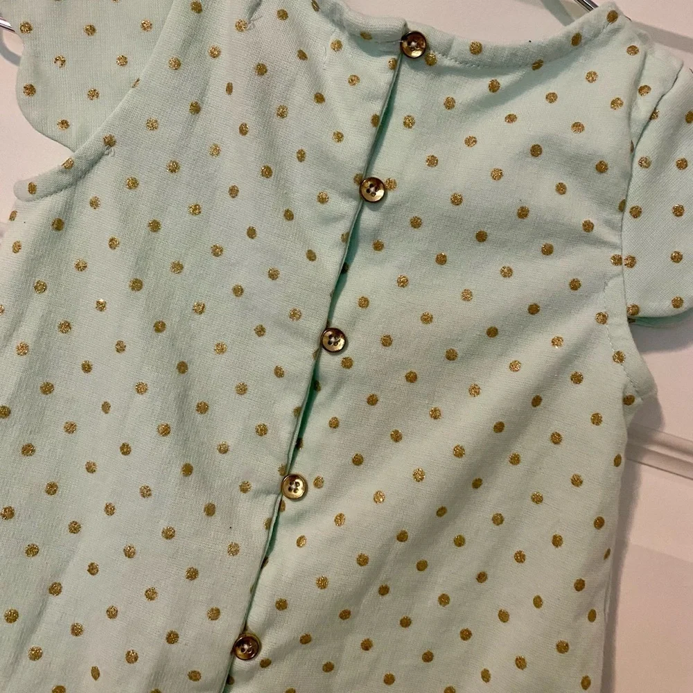Tahari Light Mint Green Dress with Gold Polka Dots Size 3T